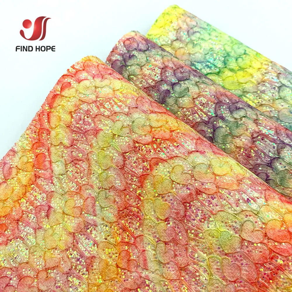 Chunky Iridescent Wave Hearts Embroidered LACE Glitter Sequins Faux Leatherette Fabric Sheets Sparkle DIY Brooch Bows Earring