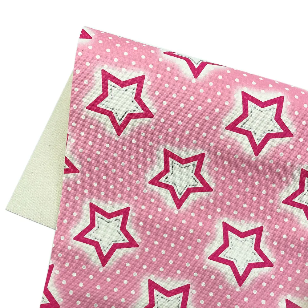 ​Geometric Graffiti Star Dot Macaroon Color Printing Flower PVC PU Leatherette Fabric Cartoon DIY Bow Toy Craft Handmade Sheet