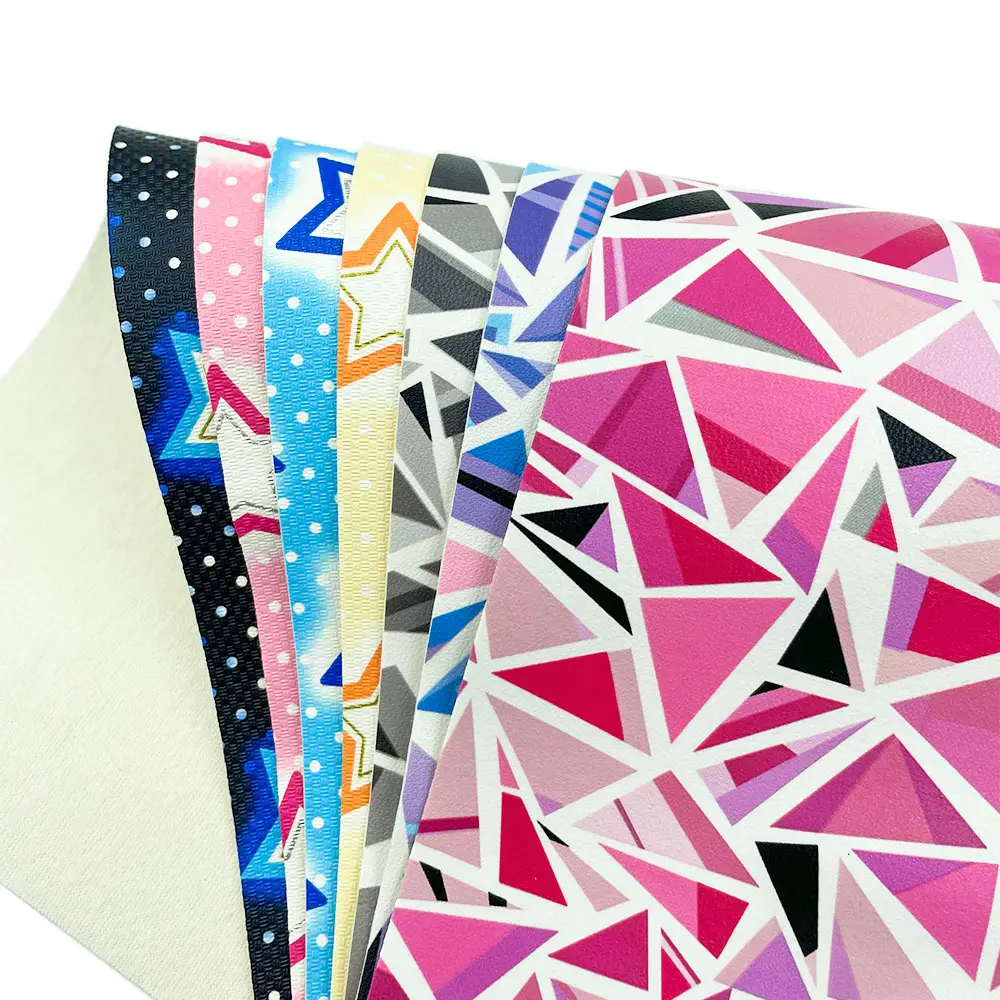 ​Geometric Graffiti Star Dot Macaroon Color Printing Flower PVC PU Leatherette Fabric Cartoon DIY Bow Toy Craft Handmade Sheet