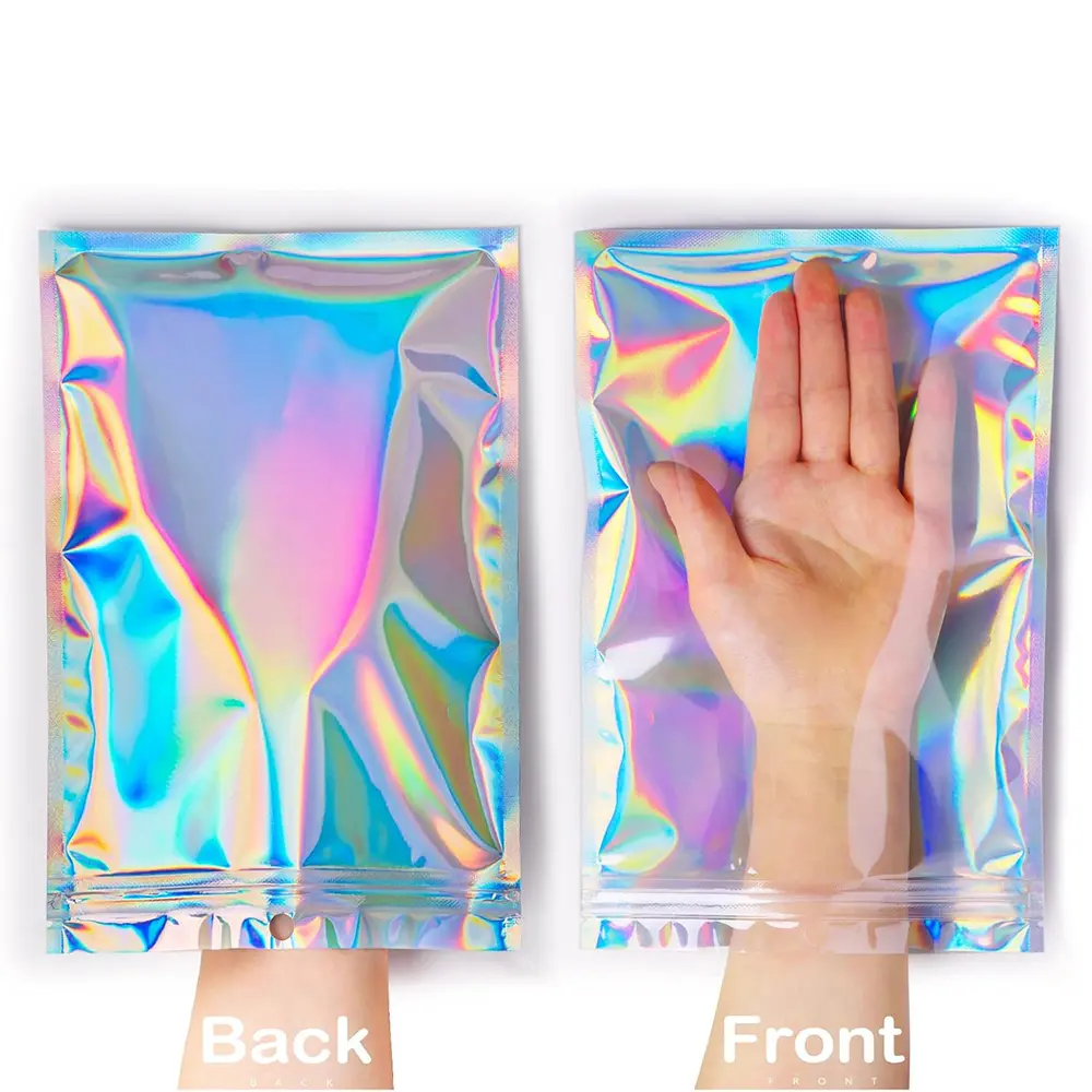 100pc Holographic Resealable Mylar Bags Ziplock Candy Suger Tee Jewelry Beauty Storage Pouches For Party Favor Home Organization