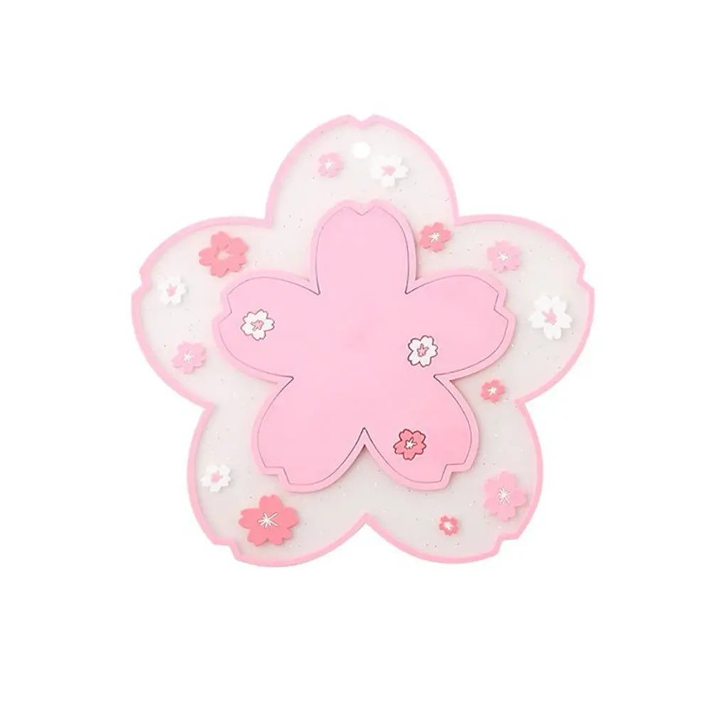 Cherry Blossom Silicone Cup Coaster Non-Slip Heat Insulation Mat for Coffee Tea Mug Cute Desktop Decorate Kitchen Table Placemat