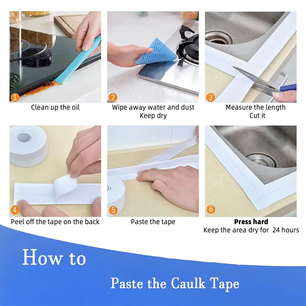PVC Sealing Strip Tape Bathroom Bath Toilet Caulk Tape Self Adhesive Waterproof Mildew Proof Tapes For Kitchen Sink Wall Corner