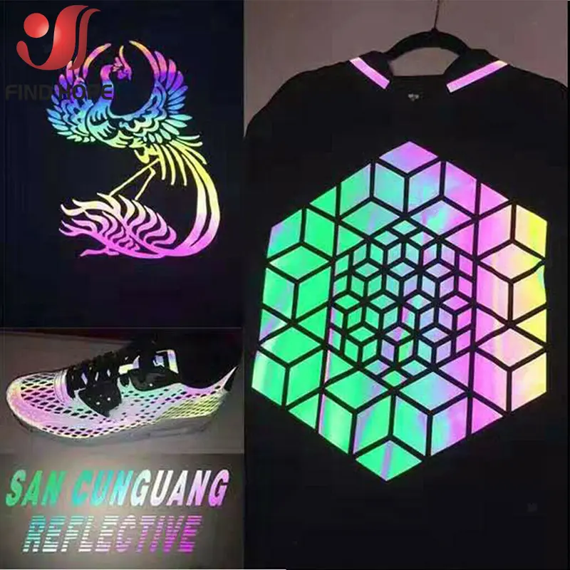 30x50cm Wide Reflective Heat Transfer Vinyl Film - Gray Rainbow HTV Roll for Iron On T-Shirts Shoes Bags DIY Design PU Material