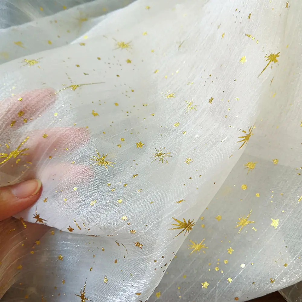 Glitter Shiny Bronzing Star Moon Organza Fabric Gilded Crepe Tulle DIY Sewing For Wedding Dresses Summer Shirt Clothes Accessory
