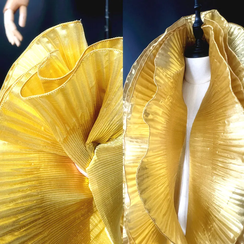 Metallic Lustrous Big Wave Lace Fabric Sewing for Bridal Ruffle Dress DIY Couture Wedding Clothes Decor Home Textile Accessories