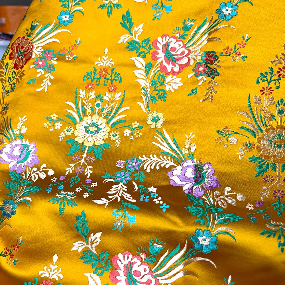 Brocade Jacquard Flower Damask Fabric Silk Satin DIY for Cheongsam Kimono Women Dress Wedding Costume Pajamas Cushion Materials