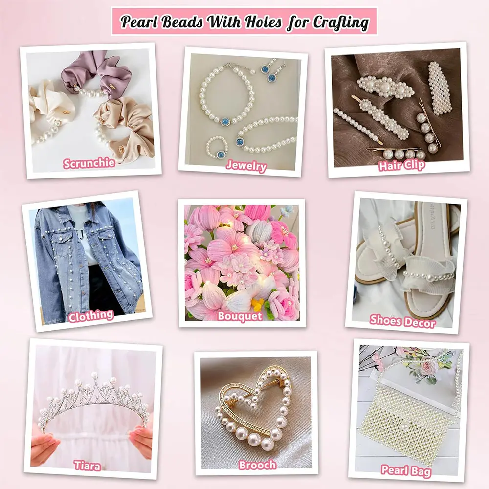 MixSize 3/4/6/8/10mm Acrylic Resin Pearl Spacer Beads with Hole DIY Jewelry Making Kit for Necklace Bracelet Summer Craft Projec
