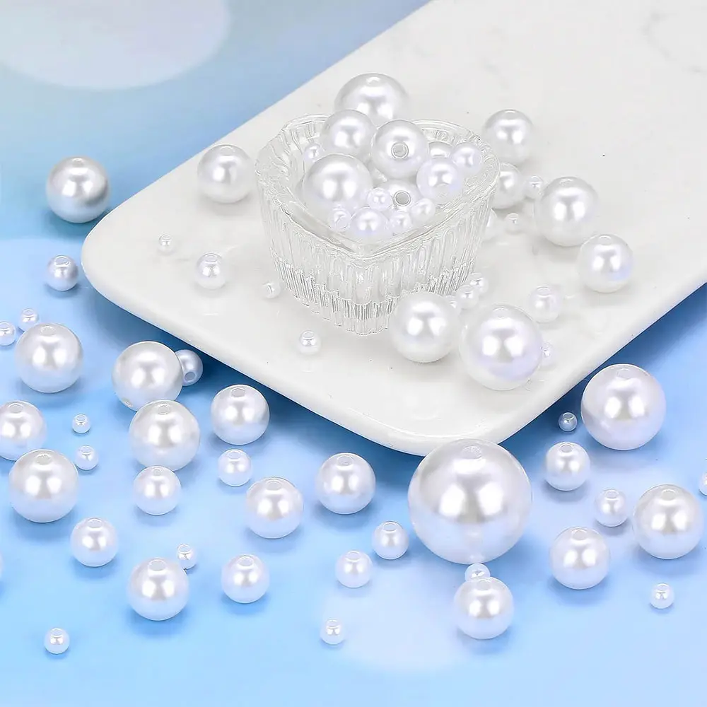 MixSize 3/4/6/8/10mm Acrylic Resin Pearl Spacer Beads with Hole DIY Jewelry Making Kit for Necklace Bracelet Summer Craft Projec