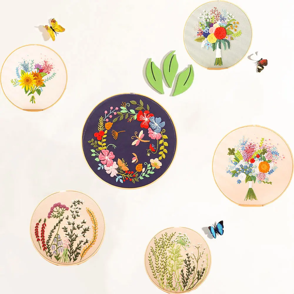 DIY Embroidery Material Kit Floral Pattern Printed Simple Cross Stitch Punch Needle Set Handwork Needlework Craft Painting Decor