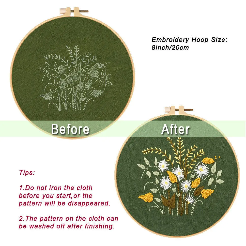 DIY Embroidery Material Kit Floral Pattern Printed Simple Cross Stitch Punch Needle Set Handwork Needlework Craft Painting Decor