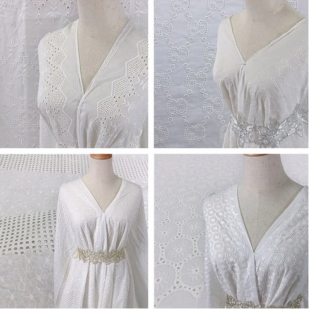 90x130cm Embroidery Lace 100% Cotton Fabric Water Soluble Hollow Flower Sewing For Girl Dress Garment DIY Curtain Scarf Material