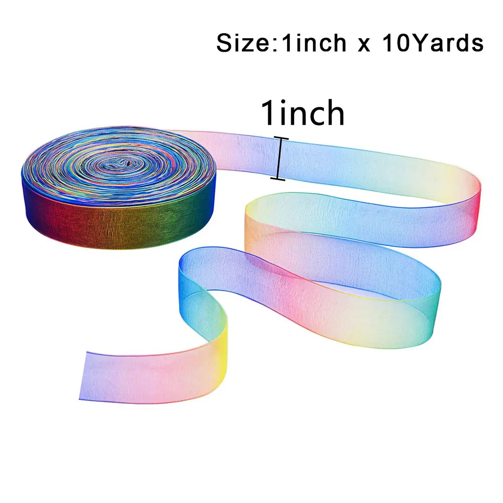 10 Yards 25 mm Ombre Shimmery Organza Ribbon for Hair Bows DIY Rainbow Craft Gift Wrapping Scrapbooking & Baby Shower Decoration