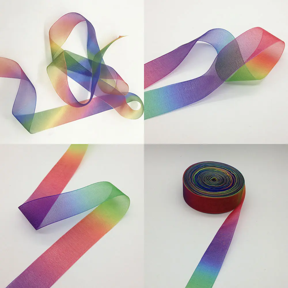 10 Yards 25 mm Ombre Shimmery Organza Ribbon for Hair Bows DIY Rainbow Craft Gift Wrapping Scrapbooking & Baby Shower Decoration