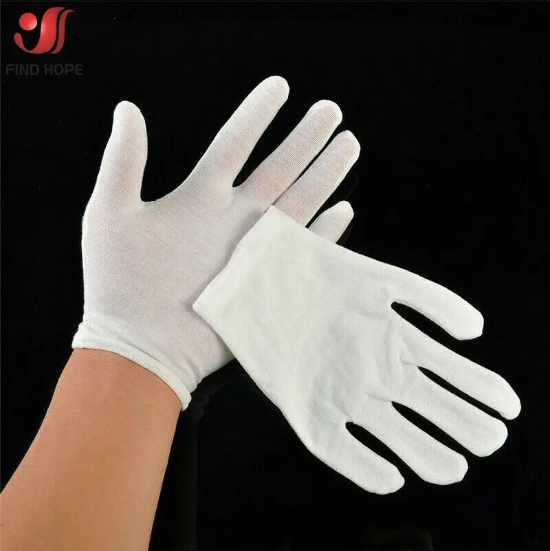 6/12Pairs White Cotton Gloves Protective Work Jewelry Inspection Disposable Safety Glove Lightweight Unisex soft