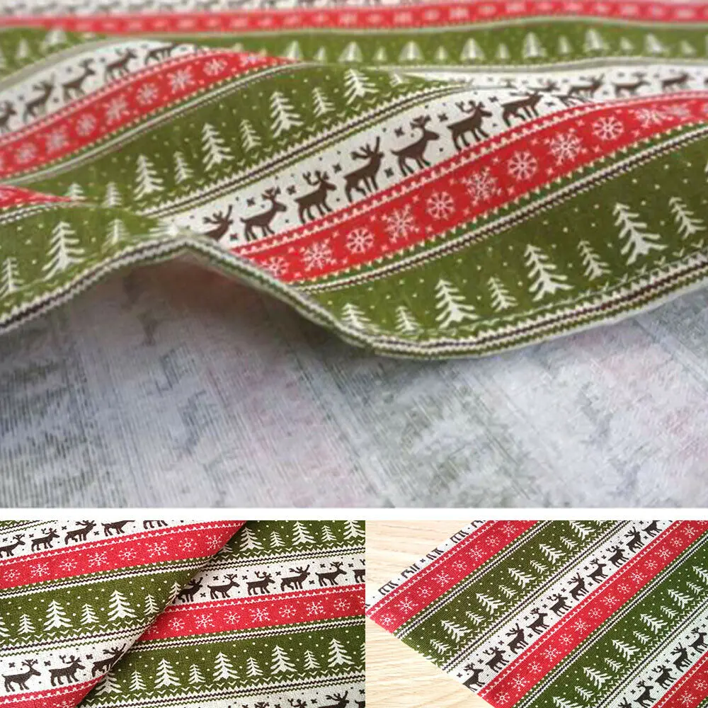 90x145CM Christmas Fabric By Yard Traditional Reindeer Snowflake Border Pattern Cotton Linen Craft Sewing Xmas Series Supplies