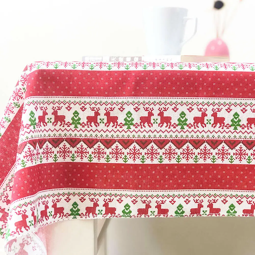 90x145CM Christmas Fabric By Yard Traditional Reindeer Snowflake Border Pattern Cotton Linen Craft Sewing Xmas Series Supplies