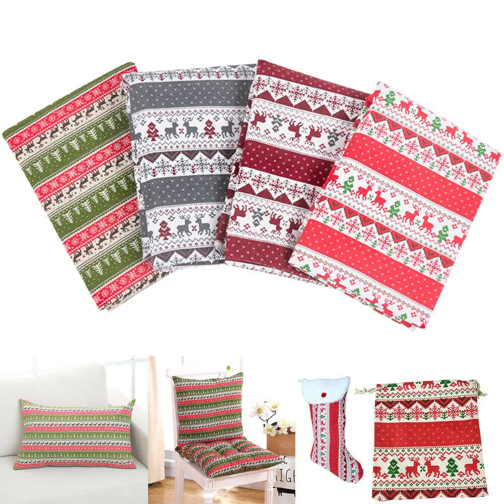 90x145CM Christmas Fabric By Yard Traditional Reindeer Snowflake Border Pattern Cotton Linen Craft Sewing Xmas Series Supplies