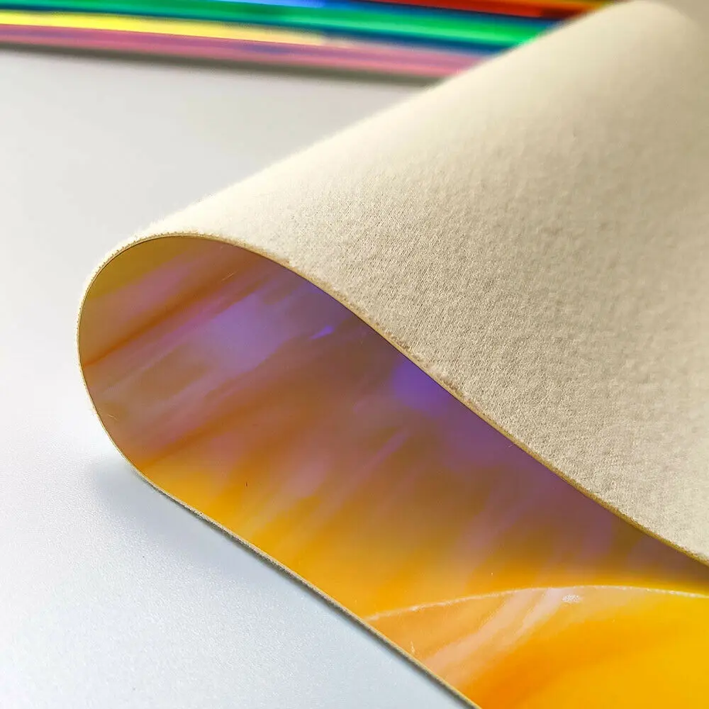 Iridescent Holographic Rainbow PU Faux Leather Fabric Laser  Hair Bows Earring Making DIY Material Thickness 0.9mm waterproof