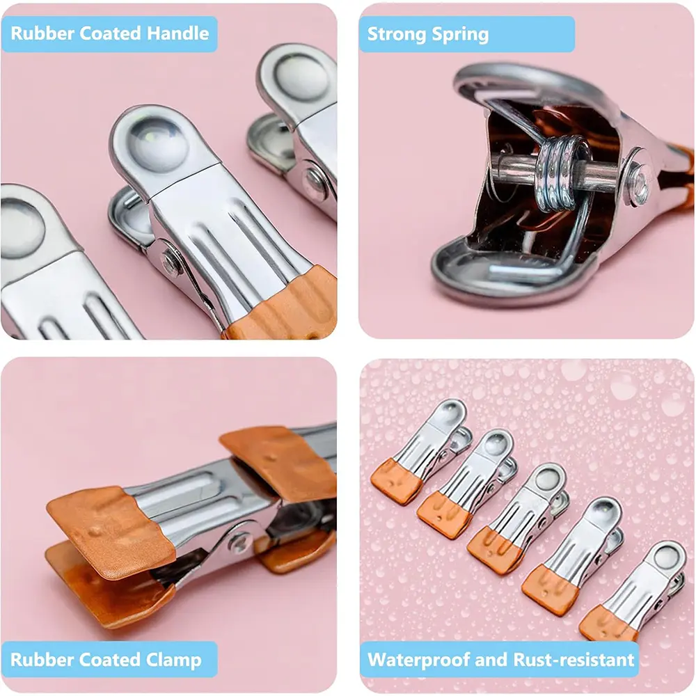 4 Colors 5pcs Heavy Duty Clothes Pins for Hanging Clothes Stainless Steel Strong Clips for Craft Beach Towel Kitchen Sock Fabric