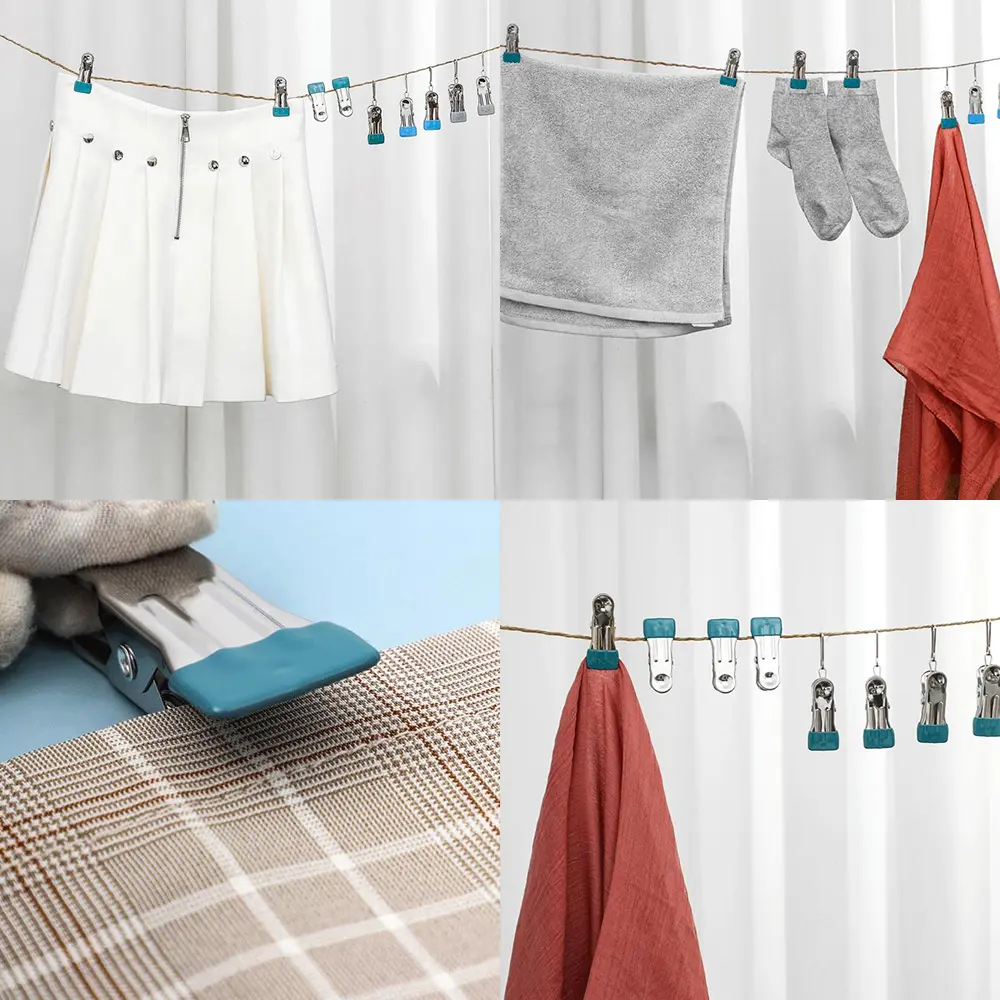 4 Colors 5pcs Heavy Duty Clothes Pins for Hanging Clothes Stainless Steel Strong Clips for Craft Beach Towel Kitchen Sock Fabric