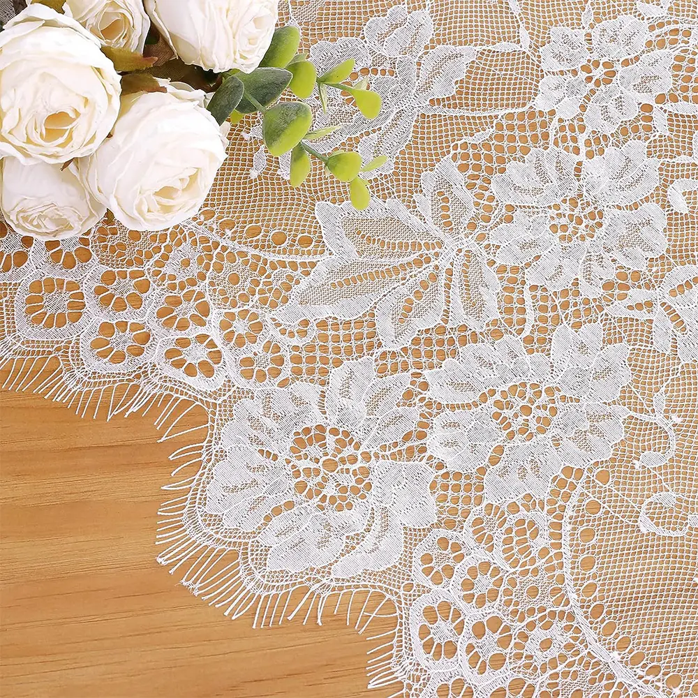 Rustic Wedding White Lace Tablecloth Vintage Embroidered Reception Table Cloth Decor Boho Party Valentine's Day Material Supply