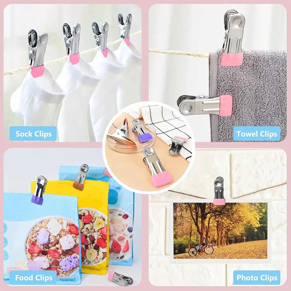 4 Colors 5pcs Heavy Duty Clothes Pins for Hanging Clothes Stainless Steel Strong Clips for Craft Beach Towel Kitchen Sock Fabric
