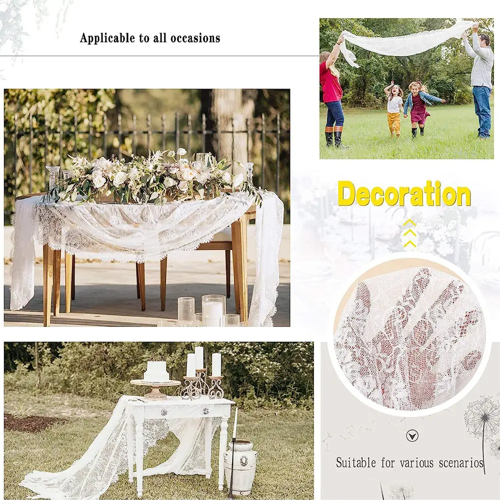Rustic Wedding White Lace Tablecloth Vintage Embroidered Reception Table Cloth Decor Boho Party Valentine's Day Material Supply