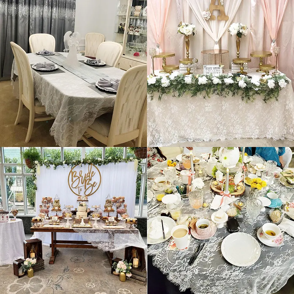 Rustic Wedding White Lace Tablecloth Vintage Embroidered Reception Table Cloth Decor Boho Party Valentine's Day Material Supply