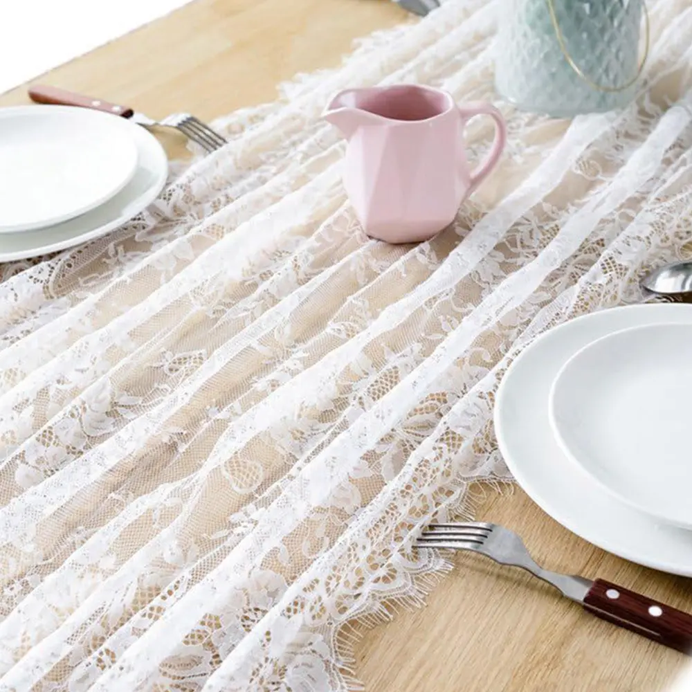 Rustic Wedding White Lace Tablecloth Vintage Embroidered Reception Table Cloth Decor Boho Party Valentine's Day Material Supply