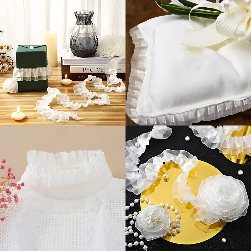 4CM Wide Transparent Organza Lace Accessories Clothing Collar Button Cuffs Clothes Decoration Double Layers Lotus Leaf Material