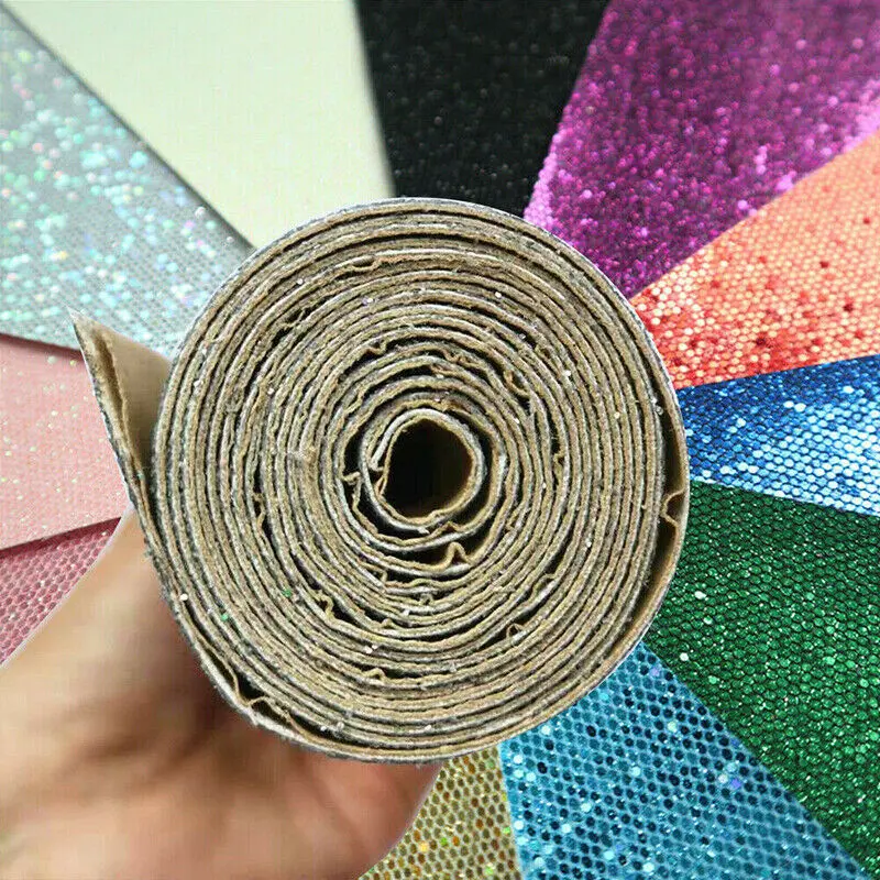 Self Adhesive Diamond Glitter PU Faux Leather Vinyl Sparkle Fabric Material Craft Bows Decor Handmade DIY