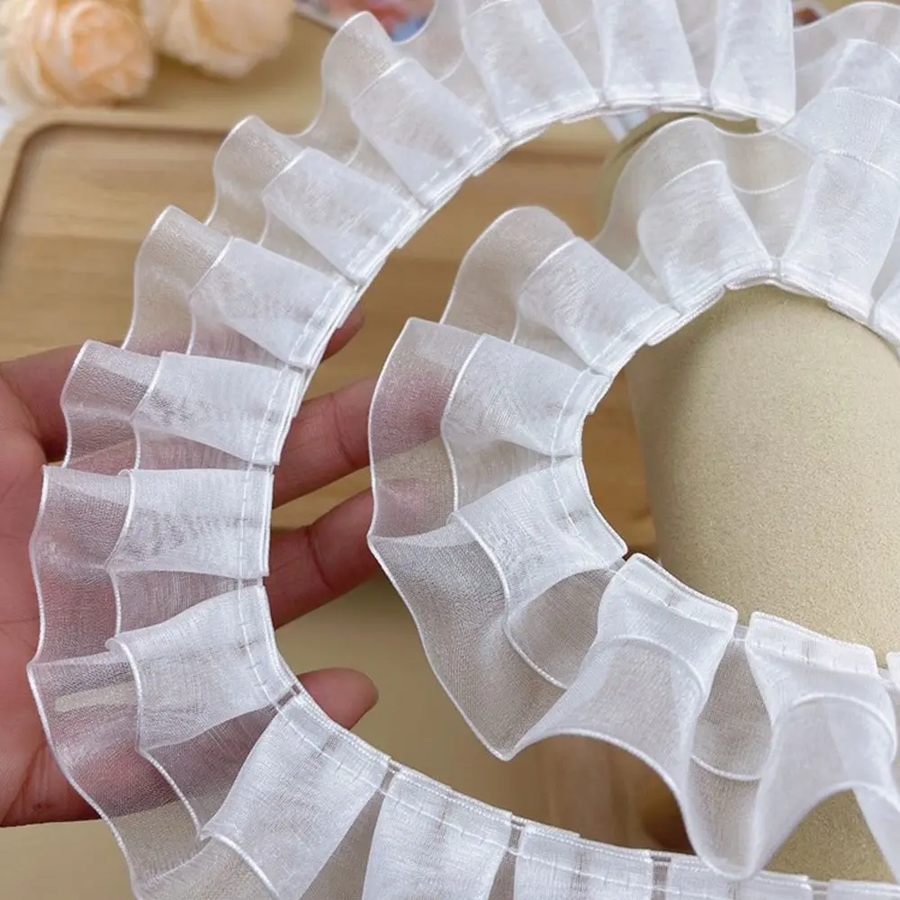 4CM Wide Transparent Organza Lace Accessories Clothing Collar Button Cuffs Clothes Decoration Double Layers Lotus Leaf Material