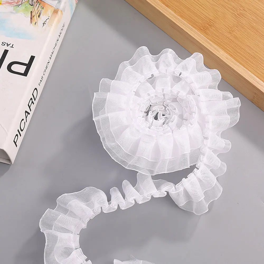 4CM Wide Transparent Organza Lace Accessories Clothing Collar Button Cuffs Clothes Decoration Double Layers Lotus Leaf Material