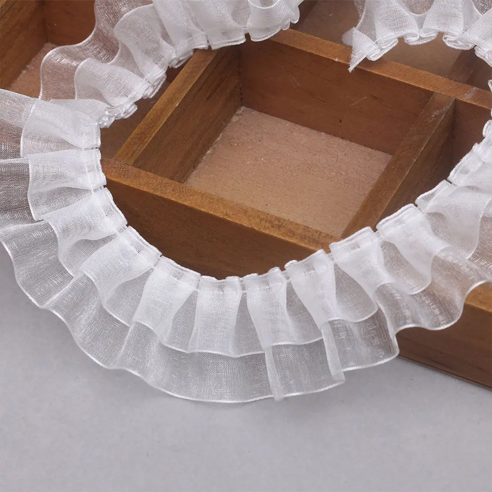 4CM Wide Transparent Organza Lace Accessories Clothing Collar Button Cuffs Clothes Decoration Double Layers Lotus Leaf Material