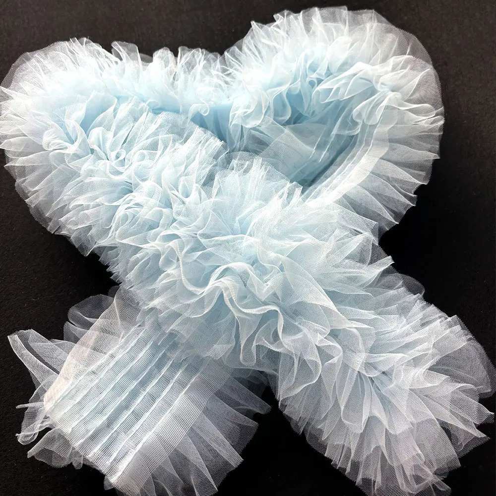 1Yard Pink White Blue Puff Skirt Lace Fabrics 3D Mesh Pleated For Sew Doll Clothes Headwear Curtain Party Background Decoration
