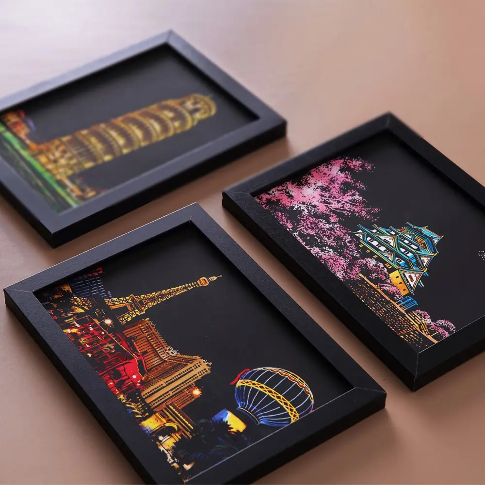 20*14cm DIY Night Scene Painting Scratch Colorful Drawing World Attractions Series For Child Adult Decompression Gift Home Decor