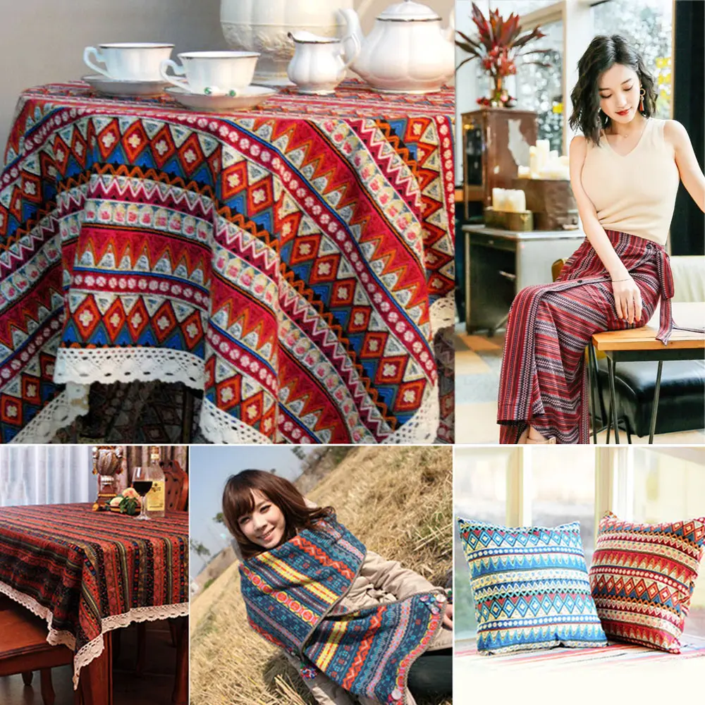 Ethnic Bag Curtain Cotton Linen Fabric Home Textile For Sewing Girl Dress Clothes DIY Craft Handwork Scarf Vintage Hat Supplies