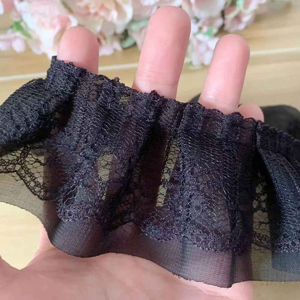 5cm Wide 39.3In Long Double-Layers Ruffled Chiffon Lace Trim Fabric DIY Pleated Clothing Craft Accessories Handmade Doll Costume