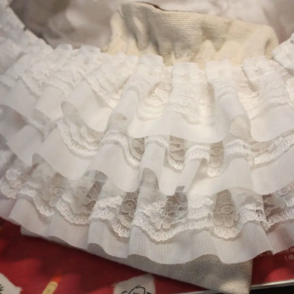 5cm Wide 39.3In Long Double-Layers Ruffled Chiffon Lace Trim Fabric DIY Pleated Clothing Craft Accessories Handmade Doll Costume