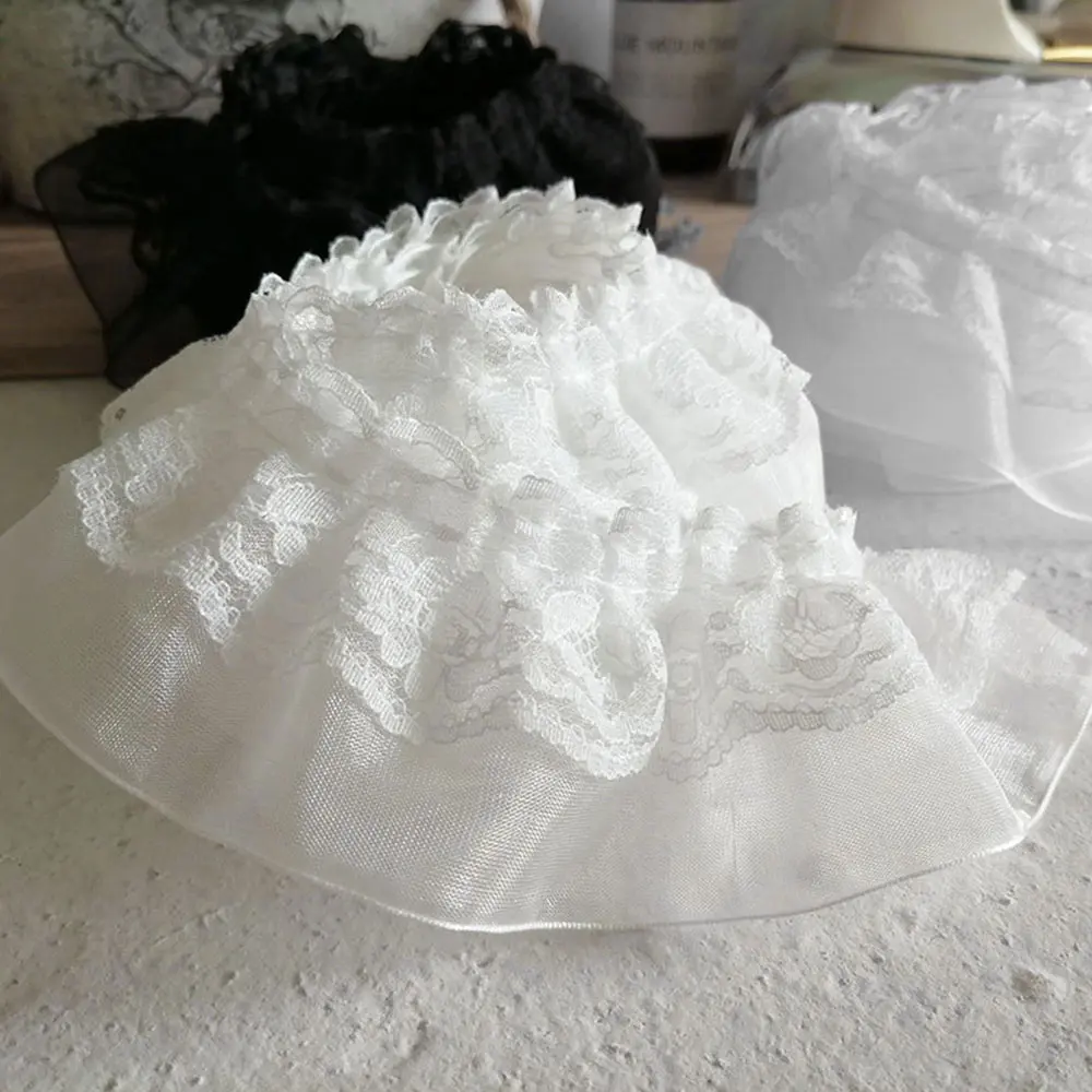 5cm Wide 39.3In Long Double-Layers Ruffled Chiffon Lace Trim Fabric DIY Pleated Clothing Craft Accessories Handmade Doll Costume