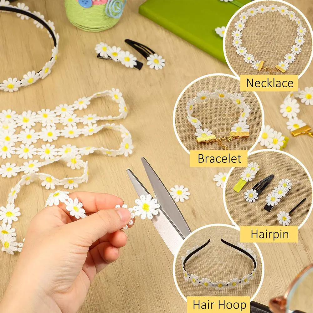 2.5/3.5CM Wide Beautiful White Embroidered Daisy Lace Fabric Flowers Lace Ribbon Dress Collar Hat Headwear Sewing Trimming Decor