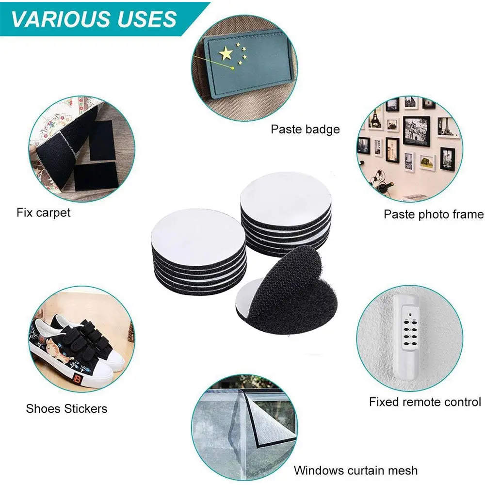 Hook and Loop Fasteners Dots Strong Adhesive Double Sided Wall Tape Sticky for Craft Envelopes Bags Industrial Mounting Tools