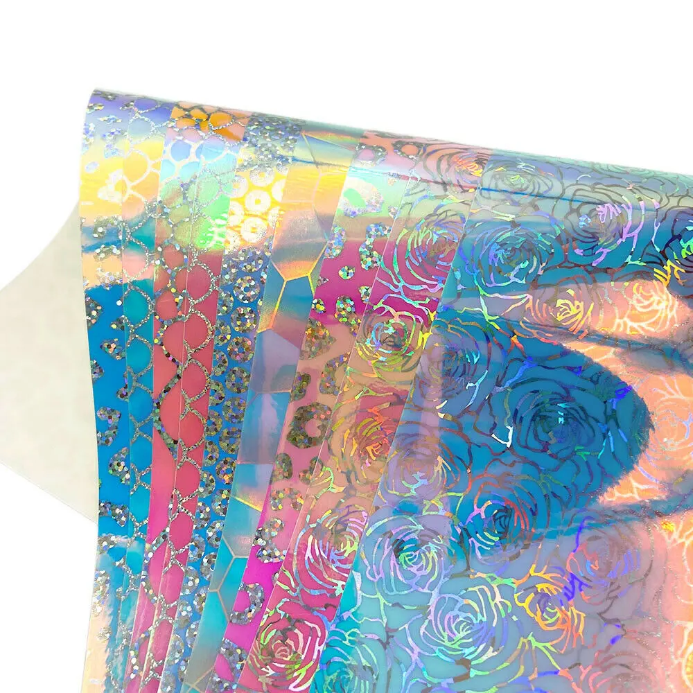 Holographic Adhesive Craft Vinyl for Cut Easy to Weed & Transfer Iridescent Film for Home Decor Logo Letters Car Glass Sheets