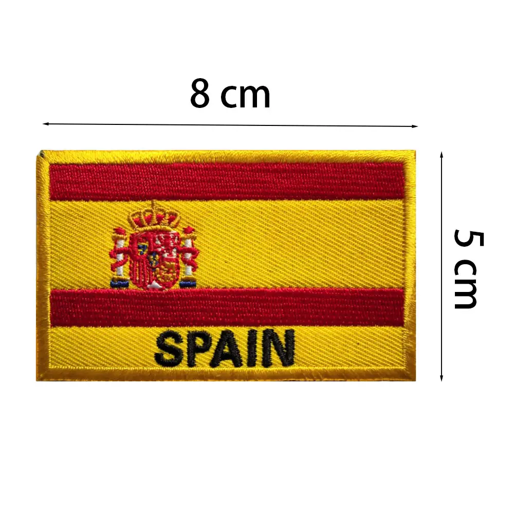 Spain Flag Hook Loop Patch Custom Multicolor Embroidery Morale Badge Sticker for Military Outdoor Tactic Backpack Helmet Armband