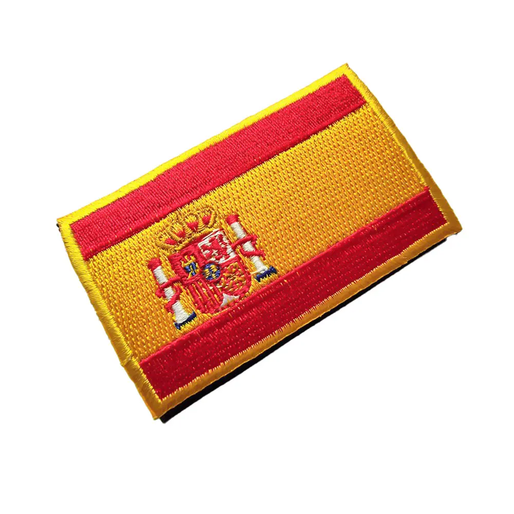 Spain Flag Hook Loop Patch Custom Multicolor Embroidery Morale Badge Sticker for Military Outdoor Tactic Backpack Helmet Armband