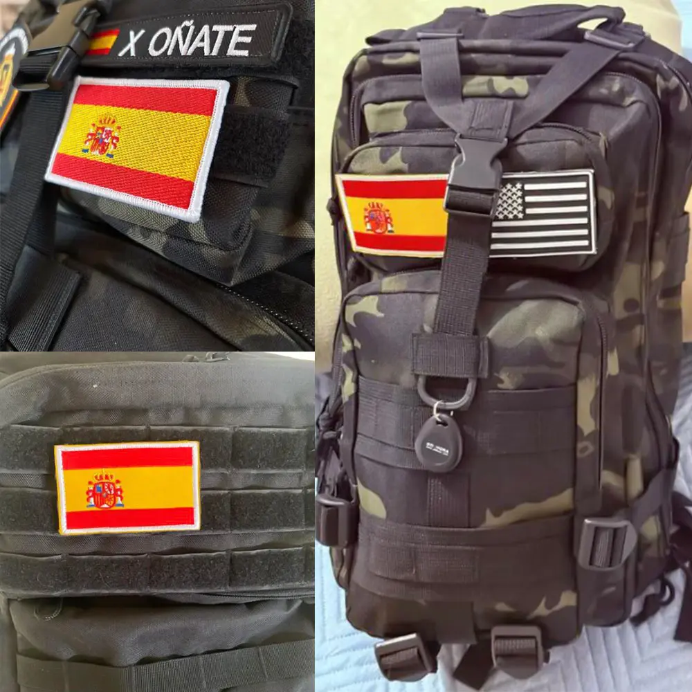 Spain Flag Hook Loop Patch Custom Multicolor Embroidery Morale Badge Sticker for Military Outdoor Tactic Backpack Helmet Armband