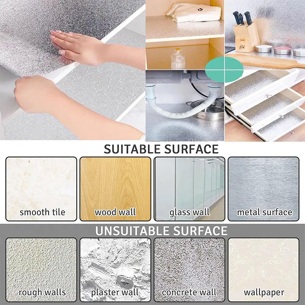 Kitchen Oil-proof Self Adhesive Stickers Anti Fouling High Temperature Waterproof Aluminum Foil Wallpaper Cabinet Contact Papers