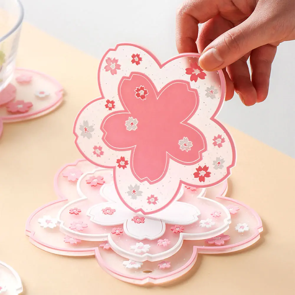 Cherry Blossom Heat Insulation Pad Dining Table Mat Anti-skid Cup Pads Non-slip Coaster Home Decor Kitchen Accessories Tableware