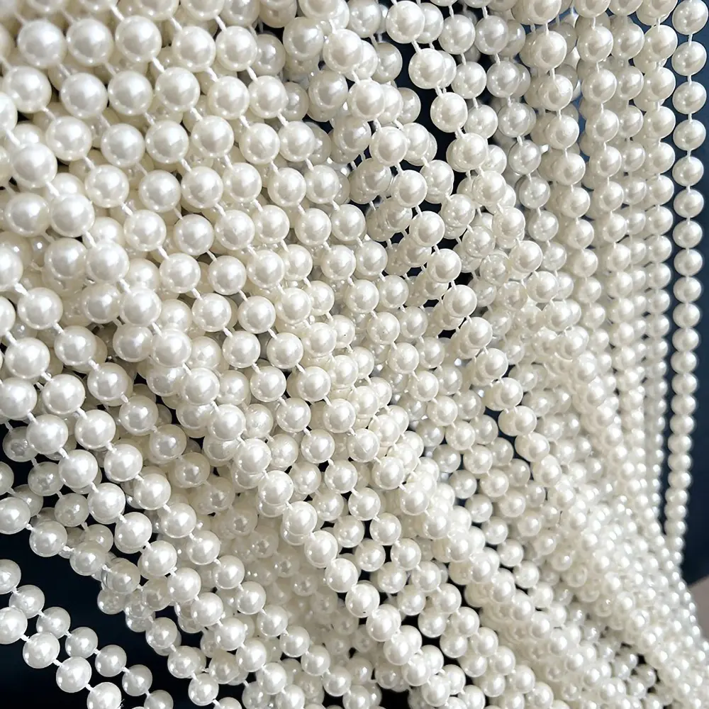 Ivory Round Pearl Beads String Trim Chain Sew Craft Faux Pearls Strand Garland Decorate Floral Centerpieces Favor Christmas Tree