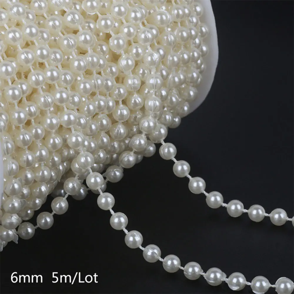 Ivory Round Pearl Beads String Trim Chain Sew Craft Faux Pearls Strand Garland Decorate Floral Centerpieces Favor Christmas Tree